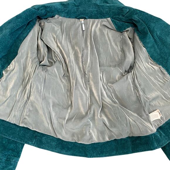 FREE PEOPLE Women's Sz M Teal Green Corduroy Stretch Jacket Pockets $148 - Picture 5 of 7